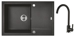 Laveo Megalo, chiuvetă de granit cu 1 camere 780x500x185 mm + chiuvetă robinet, negru, lav-sbea711t