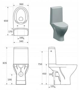 Cersanit Moduo - WC Kombi guler spate 3/5 CLEAN ON+Scau WC SC duroplast SLIM, Alb, K116-029