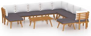 Set mobilier de grădină cu perne, 11 piese, lemn masiv acacia