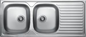 Kuchinox Orion, chiuvetă din oțel inoxidabil cu 2 compartimente și scurgător 1160x500x155 mm, decor neted, oțel, LAV-SKO_021T