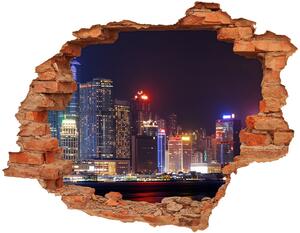Fototapet un zid spart cu priveliște Hong Kong pe timp de noapte