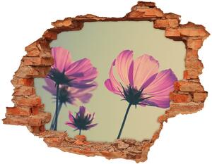 Fototapet un zid spart cu priveliște flori roz