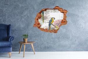 Fototapet 3D gaură în perete Papagalii și flori