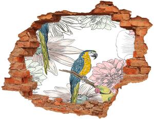 Fototapet 3D gaură în perete Papagalii și flori