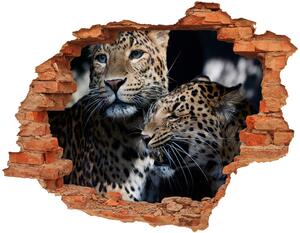 Autocolant un zid spart cu priveliște doi leoparzi