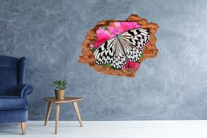 Autocolant de perete gaură 3D Fluture pe o floare
