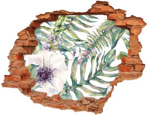 Autocolant de perete gaură 3D Ferigi și flori