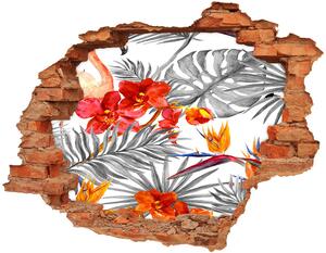 Autocolant un zid spart cu priveliște Flamingos și flori