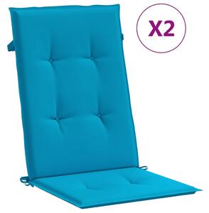Perne scaun spătar înalt, 2 buc., albastru, 120x50x3 cm, textil