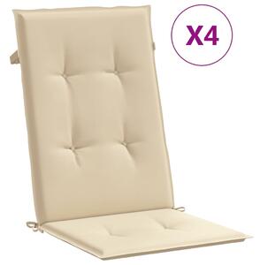 Perne scaun spătar înalt, 4 buc., bej, 120x50x3 cm, textil