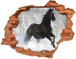 Autocolant 3D gaura cu priveliște Un cal în galop de zăpadă