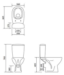 Cersanit ARTECO - WC combi + scaun antibacterian cu funcție de închidere lentă, deșeuri orizontale, K667-052