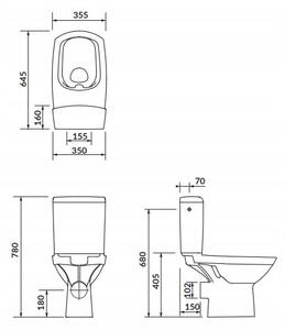 Cersanit CARINA Clean On 482 nou - WC combi 010 3/5 inclusiv scaun antibacterian din duroplast, alb, K31-044