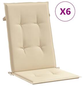 Perne scaun spătar înalt, 6 buc., bej, 120x50x3 cm, textil