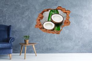 Fototapet 3D gaură în perete jumătăți de nucă de cocos