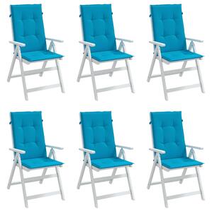 Perne scaun spătar înalt, 6 buc., albastru, 120x50x3 cm, textil