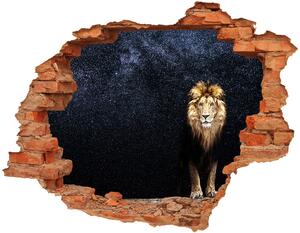 Fototapet un zid spart cu priveliște Leul pe fondul de stele