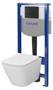 Cersanit City, cadru încastrat System50 PNEU + vas de toaletă suspendat City Square CleanOn + buton negru Circle, S701-777