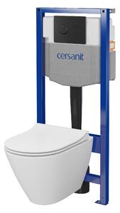 Cersanit City, cadru încastrat System50 PNEU + vas de toaletă suspendat City Oval CleanOn + buton negru Circle, S701-763
