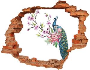 Autocolant de perete gaură 3D Peacock și flori