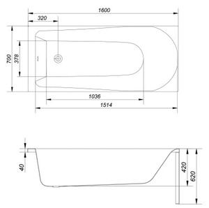 Cada Cersanit Flavia acril 160x70cm, alb, S301-106