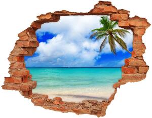Fototapet 3D gaură în perete plaja din Caraibe