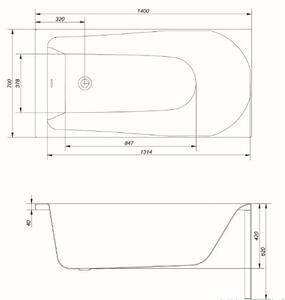 Cada Cersanit Flavia acril 140x70cm, alb, S301-104