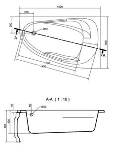 Cersanit Joanna Nou, cada colt dreapta 150x95cm, alb, S301-168