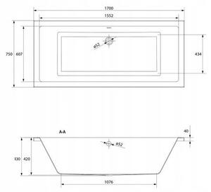 Cada Cersanit Intro acrilic 170x75cm + picioare, alb, S301-068