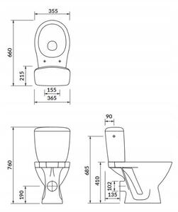 Cersanit Cascade, WC combinat cu flux 3/6l, deșeuri orizontale + scaun polipropilenă, alb, K100-206