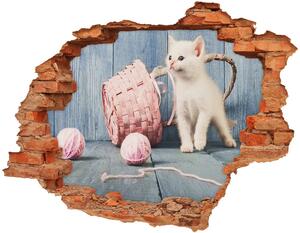 Fototapet un zid spart cu priveliște pisică albă și colacilor