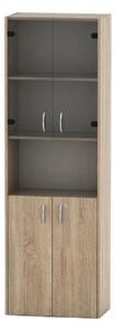 Biblioteca TEMPO ASISTENT NEW 004, stejar sonoma, cu rafturi şi vitrină cu uşi, 57x34x175 cm