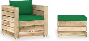 Set mobilier grădină cu perne, 2 piese, lemn tratat verde