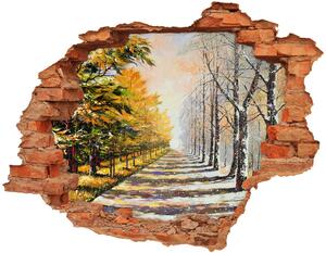Fototapet un zid spart cu priveliște Toamna Iarna vs