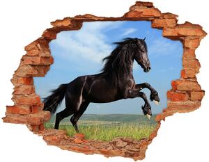 Autocolant un zid spart cu priveliște cal negru pe pajiște