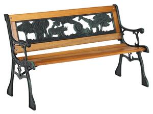 Banca gradina NADAZA, pentru copii, lemn/metal, negru/natural, 82x40x48 cm
