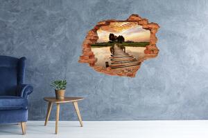 Fototapet 3D gaură în perete pod de lemn