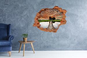 Fototapet 3D gaură în perete pod de lemn