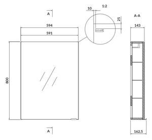 Cersanit Larga, dulap oglinda suspendat 80x60x16 cm, gri, S932-018