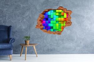 Fototapet 3D gaură în perete cutii colorate