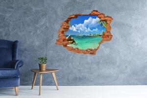 Fototapet 3D gaură în perete plaja Seychelles