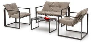 Set gradina SHARK, negru/cappuccino, metal/stofa/sticla (canapea, 2 fotolii, masuta cafea)