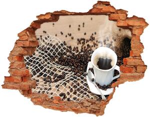 Autocolant de perete gaură 3D Cafea si boabe de cafea