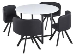 Set masa cu 4 scaune BEVAN NEW, piele ecologica/metal, negru/alb