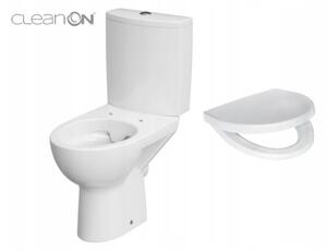 Cersanit Parva CleanOn, toaletă combinată cu flux 3/5l, scurgere orizontală, alimentare cu apă din lateral și scaun antibacterian din duroplast, alb,…