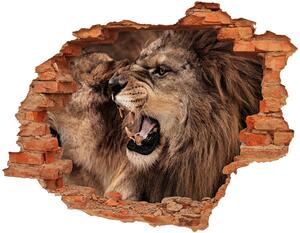 Autocolant un zid spart cu priveliște răcnește lei