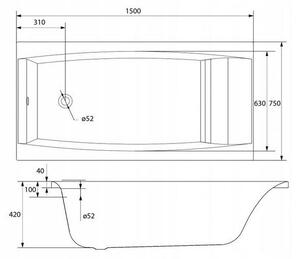 Cada Cersanit Virgo acrilic 150x75cm + picioare, alb, S301-048