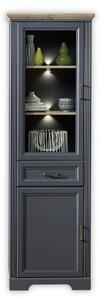 Vitrina JASMIN, gri grafit/stejar artisan, PAL/sticla, cu iluminare LED, 66x42x204 cm