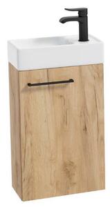 Erga Kim, dulap WC montat pe perete 39x21x60 cm + chiuveta ceramica 40 cm, stejar Craft, ERG-207-D-04004+1406