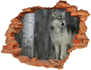Autocolant un zid spart cu priveliște lup gri